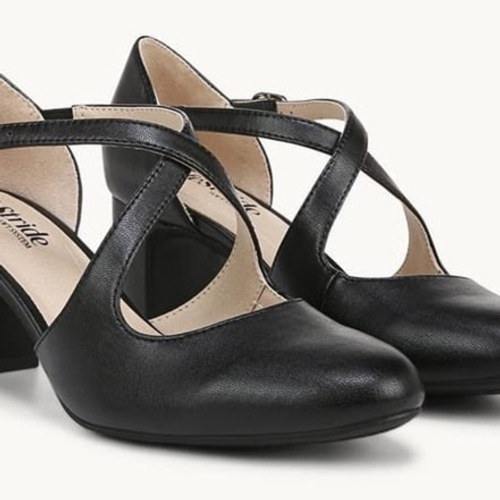 LifeStride Tracy Sz 8W Black Faux Leather Strappy Block Heel Pumps Wide NEW - Picture 11 of 11